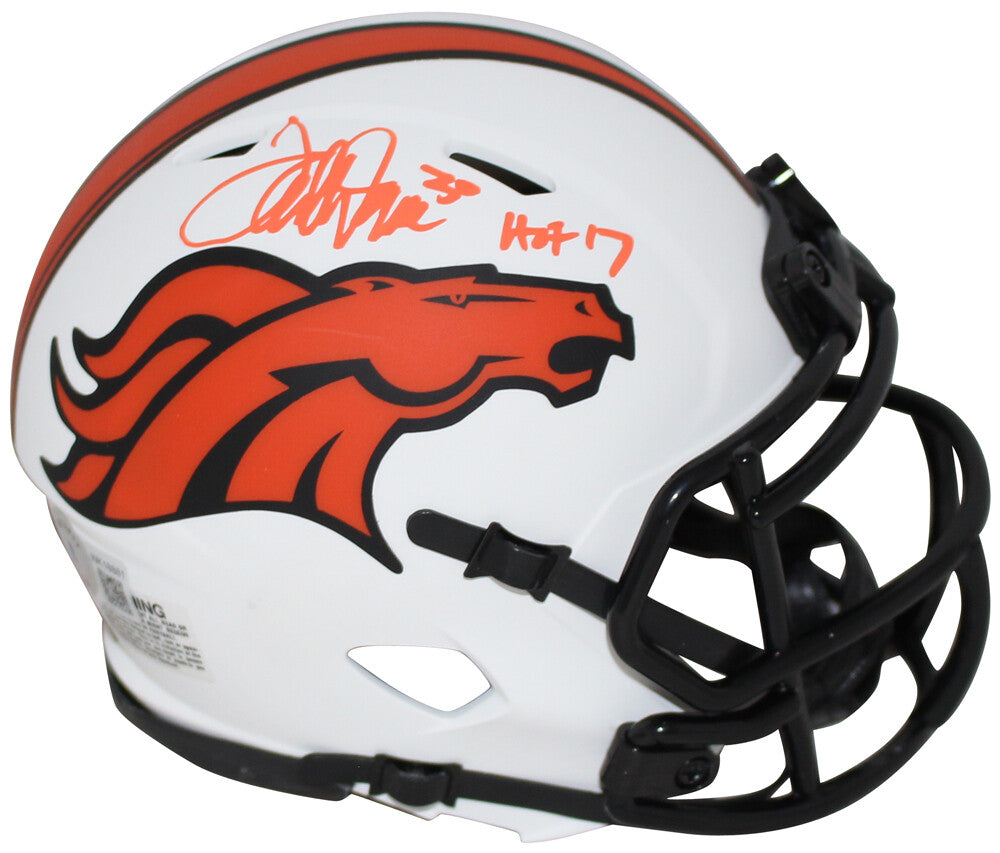 Terrell Davis Signed Denver Broncos HOF Inscribed Lunar Mini Helmet Beckett