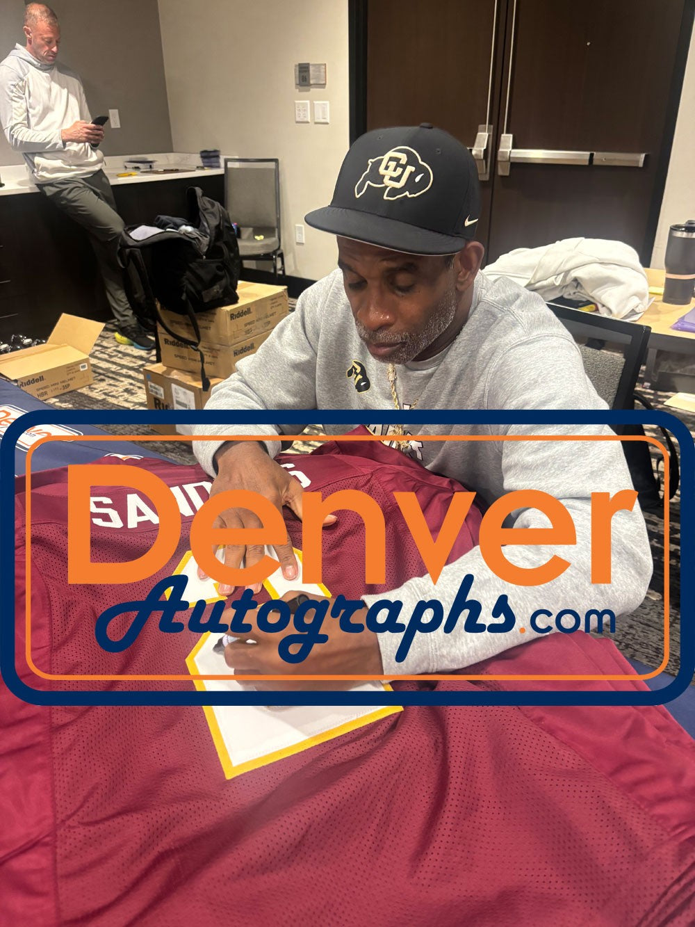 Deion Sanders Autographed Red College Style Custom Jersey (Beckett BAS)