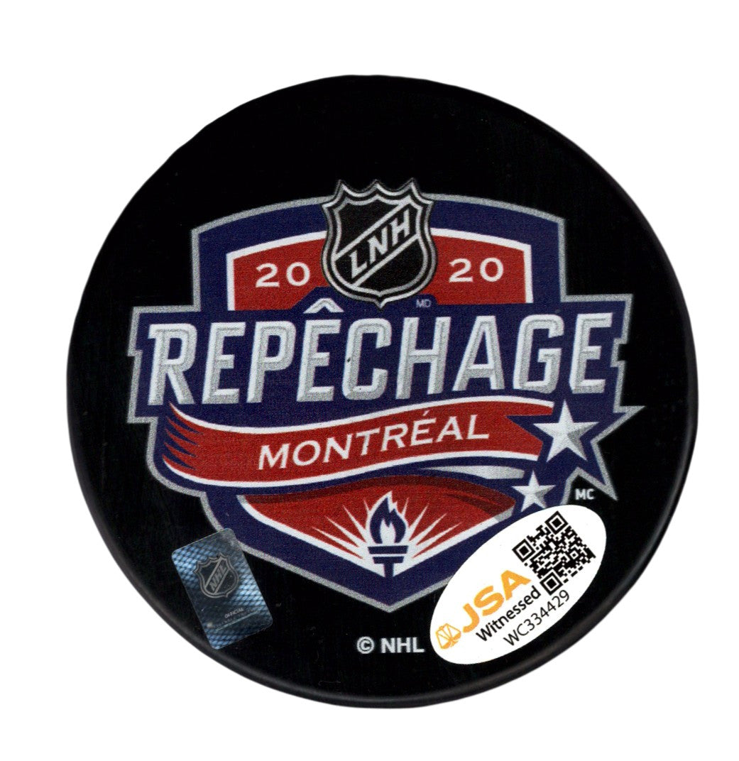 Dawson Mercer Signed New Jersey Devils 2020 NHL Draft Puck JSA