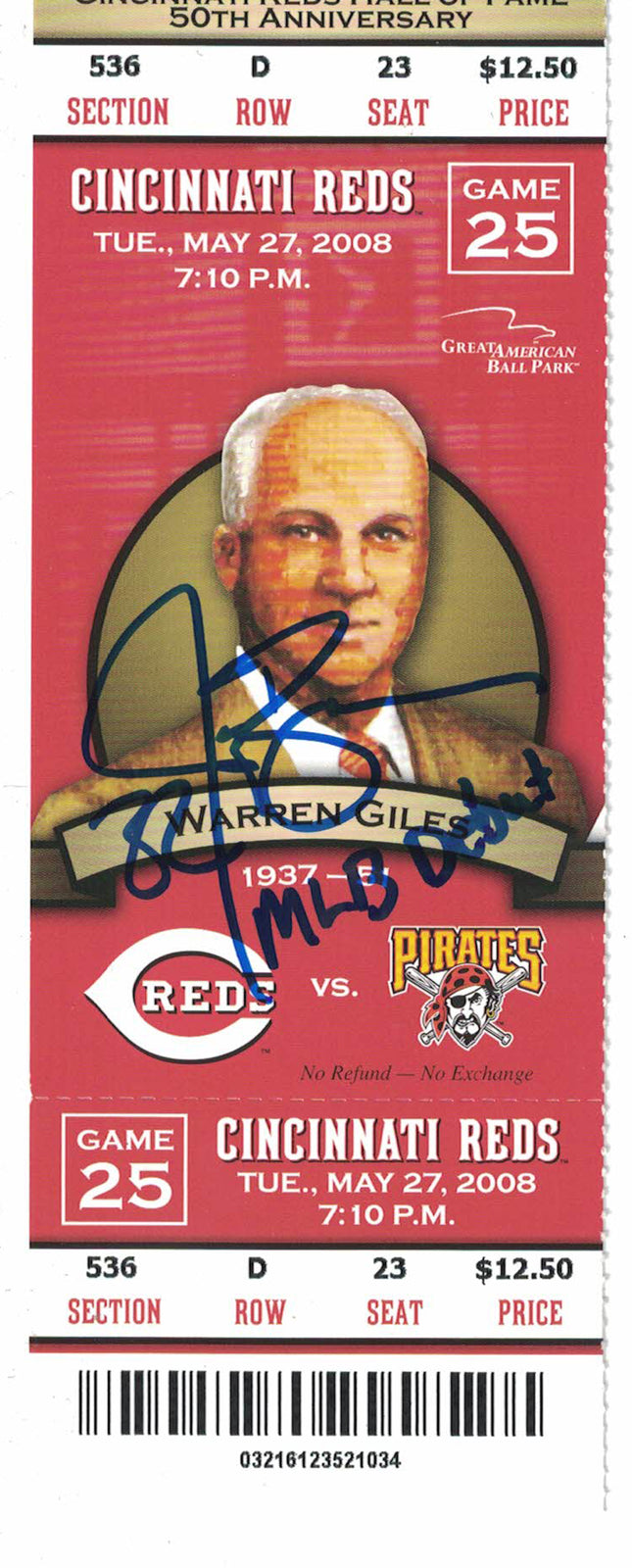 Jay Bruce Autographed Cincinnati Reds MLB Debut Ticket JSA
