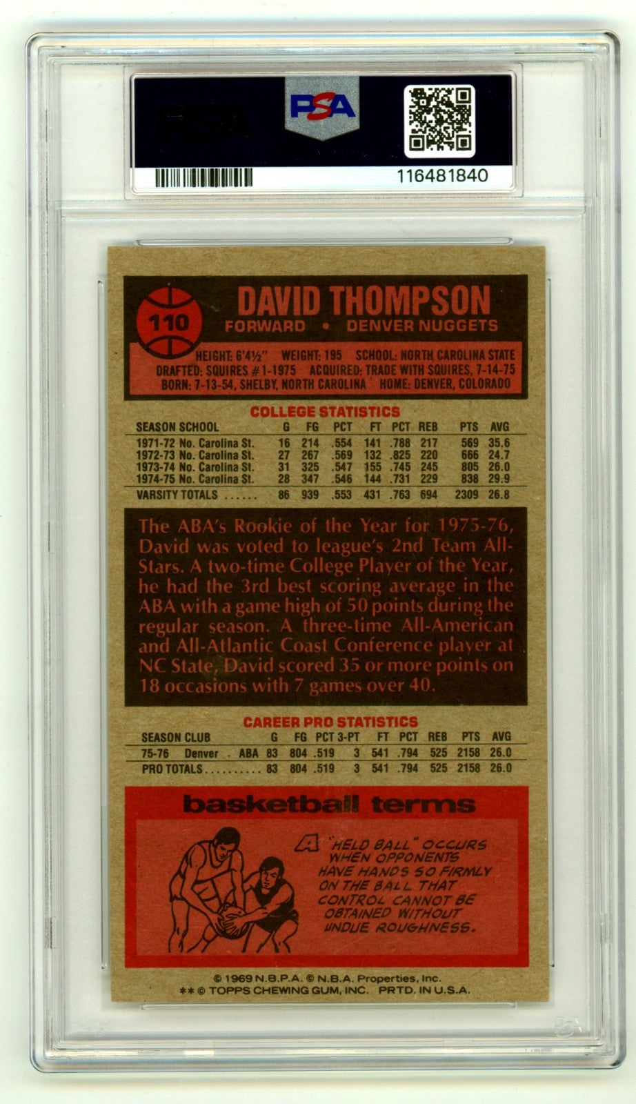 David Thompson Signed 1976-77 Topps #110 Tall Boy Rookie Card PSA 10 Auto