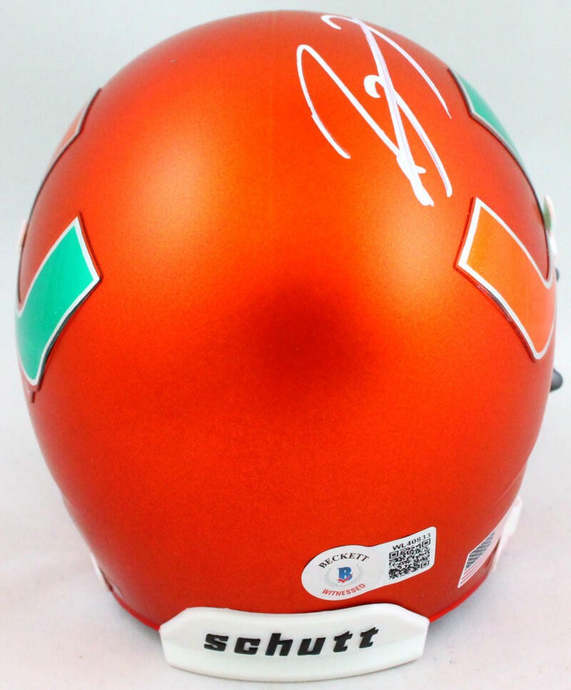 Ray Lewis Autographed Miami Hurricanes Orange Mini Helmet