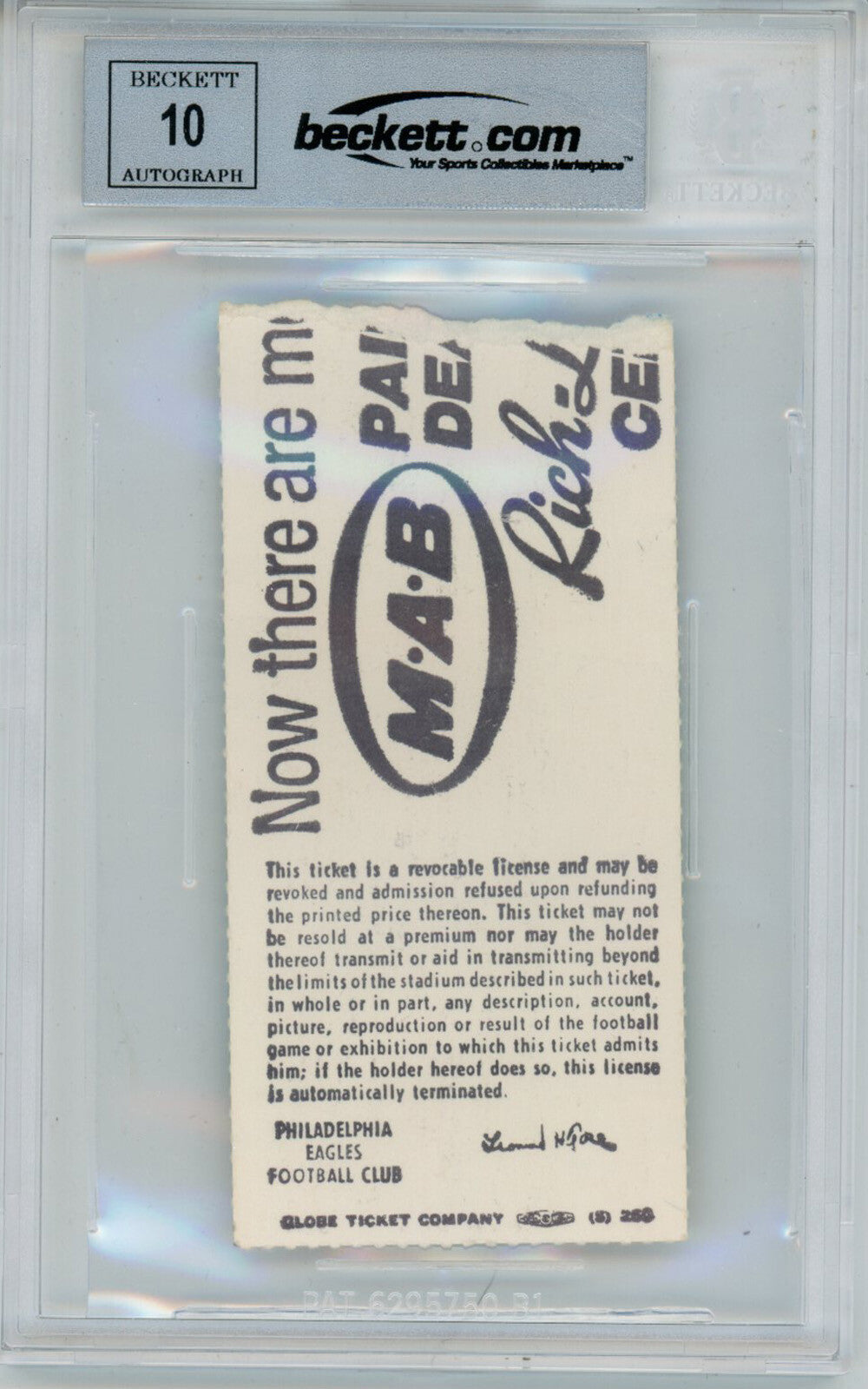 Tony Dorsett Autographed 1977 vs Eagles Ticket Stub Beckett Slabbed