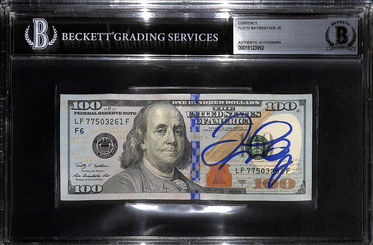 Floyd Mayweather Autographed $100 Bill Slabbed Beckett COA