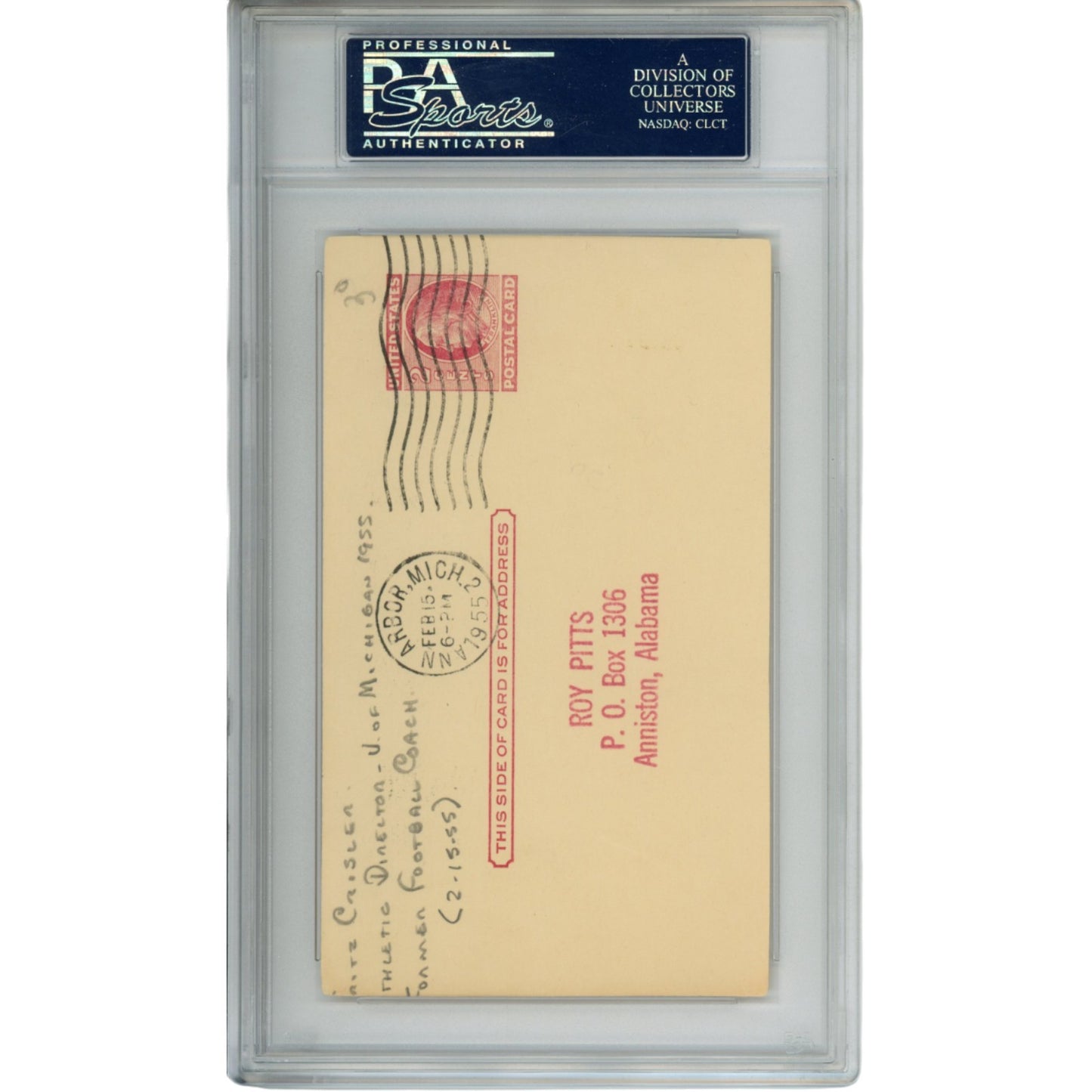 Fritz Crisler Autographed Michigan Wolverines Postcard (PSA Slabbed)
