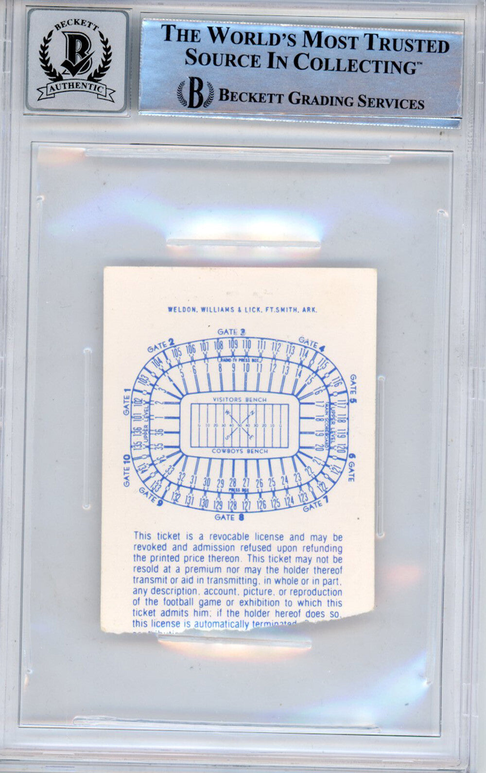 Tony Dorsett Signed Dallas Cowboys Ticket Stub 11/22/1979 vs Oilers BAS Slab