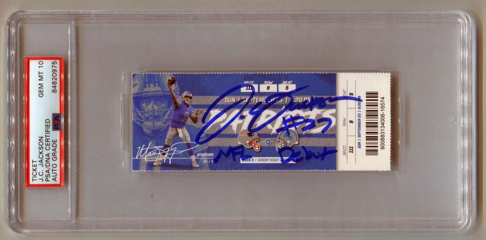 J.C. Jackson Signed NFL Debut Game Ticket PSA 10 Auto (Inscribed)