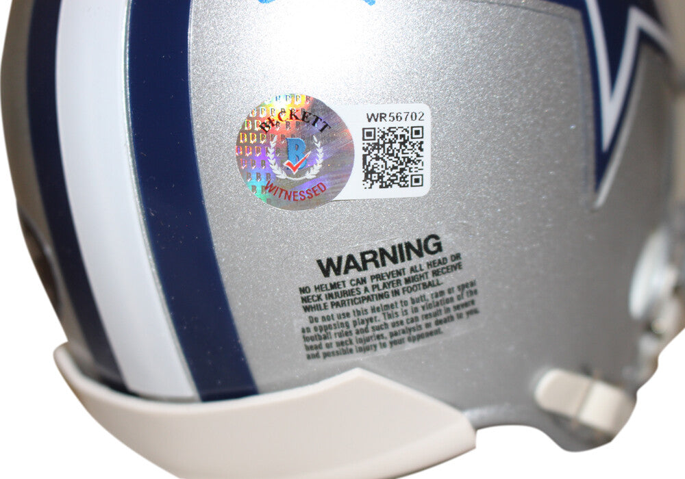 Emmitt Smith & Tony Dorsett Signed Dallas Cowboys VSR4 Mini Helmet (BAS)