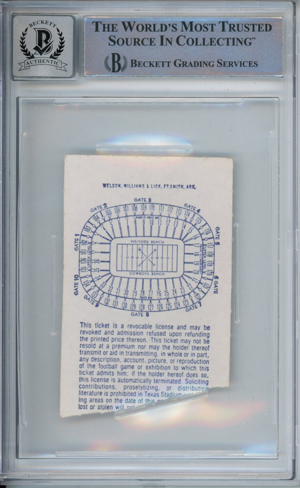 Tony Dorsett Signed 11/22/1979 vs Oilers Ticket Stub Beckett 10 Slab