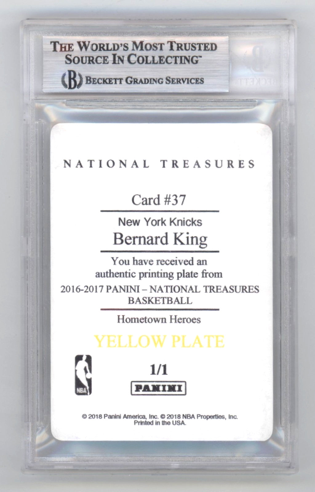 Bernard King Signed National Treasures 1/1 Printing Plate Card - BGS