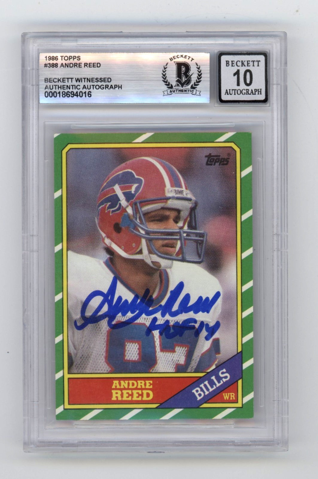 Andre Reed Autographed 1986 Topps Rookie Card HOF 14 Inscription BGS 10