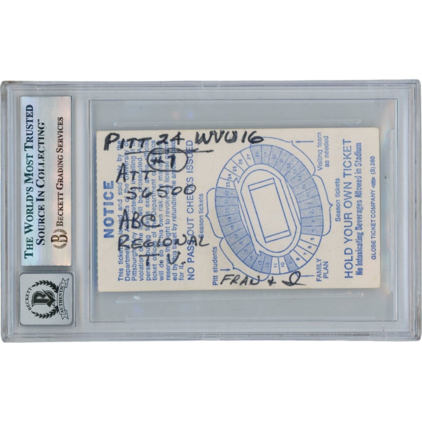 Tony Dorsett Signed Pittsburgh Panthers 1976 Ticket Stub BAS Slabbed