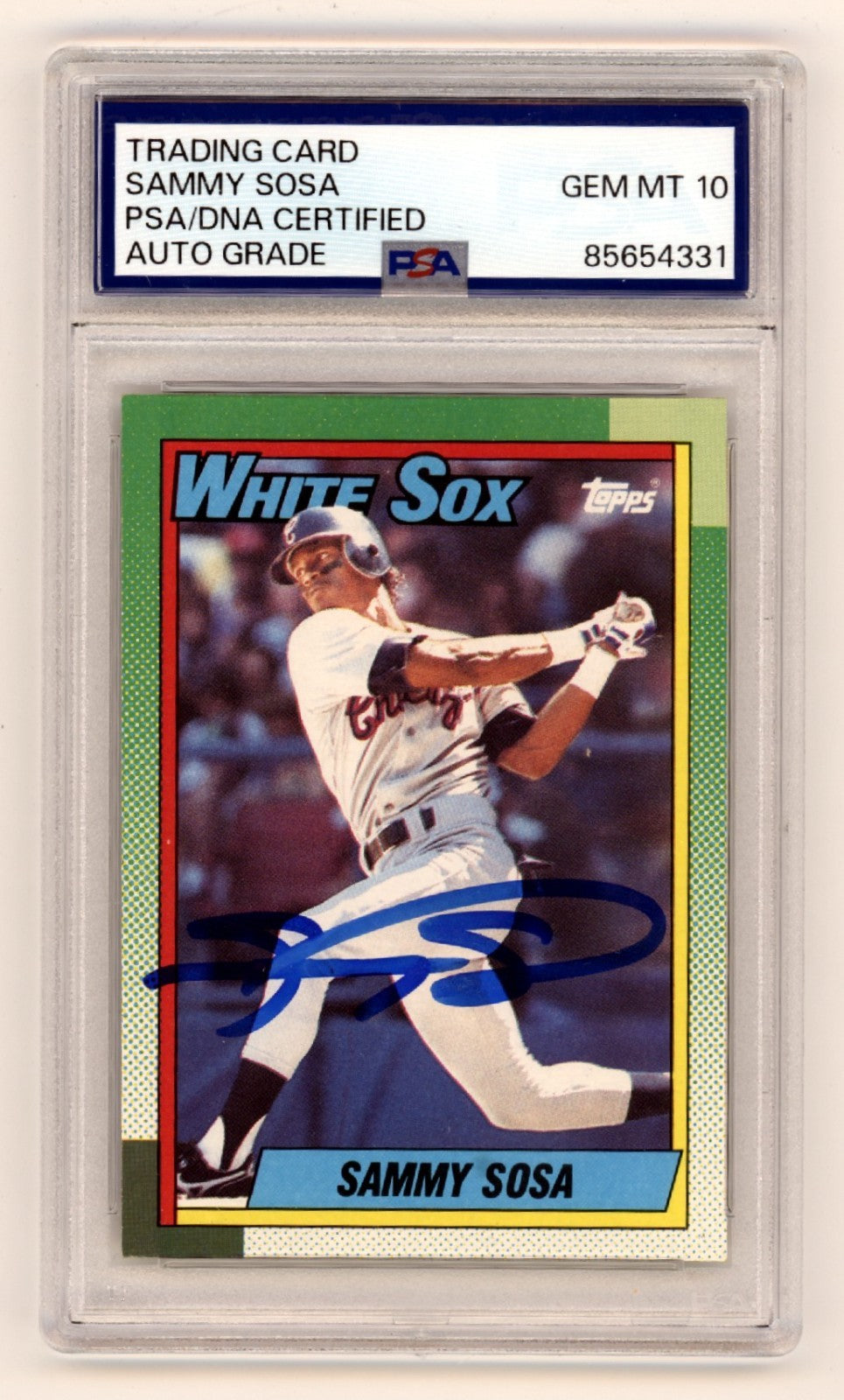 Sammy Sosa Signed 1990 Topps Rookie Card PSA 10 Auto (White Sox)