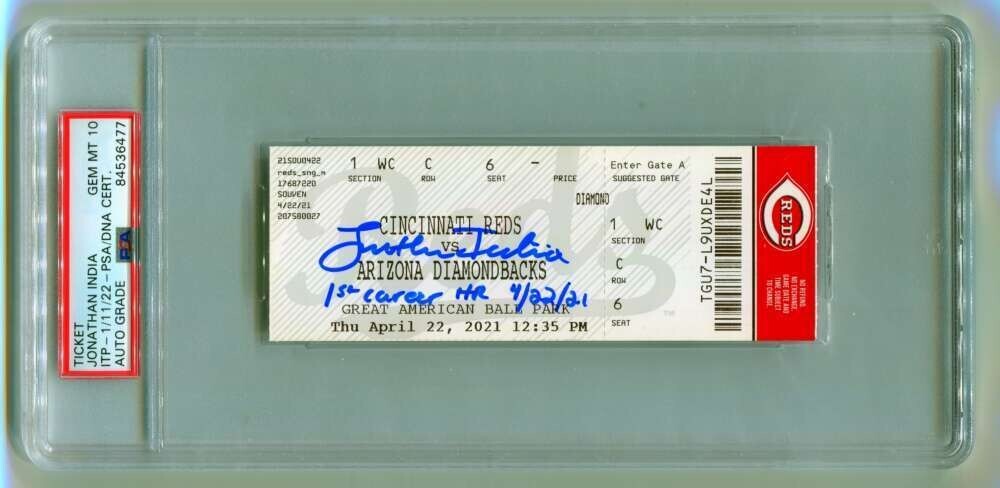 Jonathan India Signed First Home Run Ticket PSA 10 Auto
