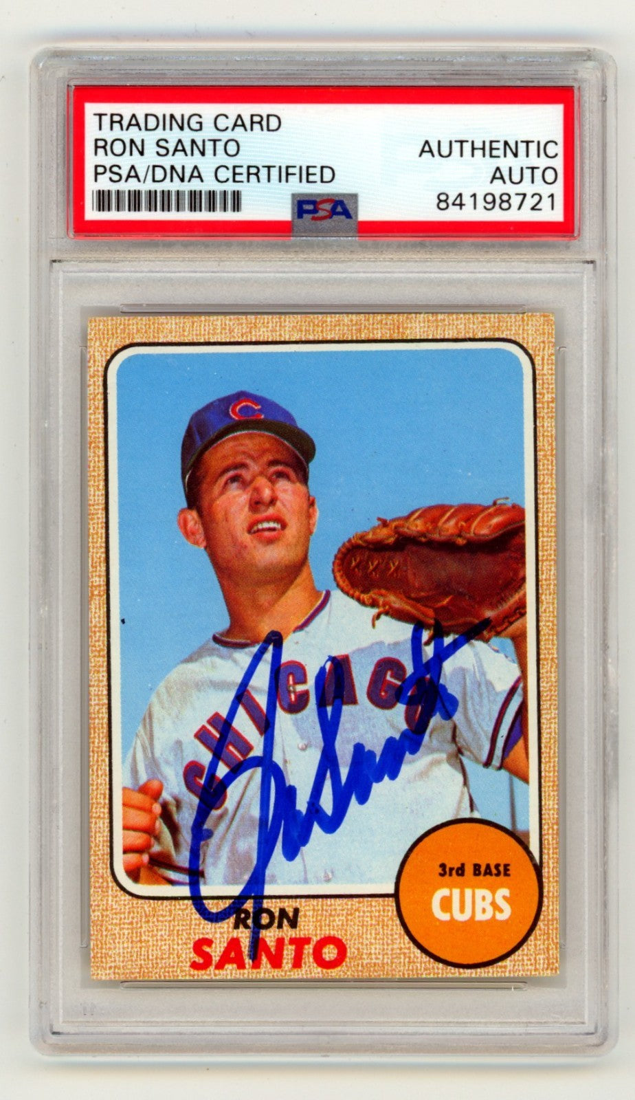 Ron Santo Signed 1968 Topps Baseball Card PSA Authentic - Chicago Cubs