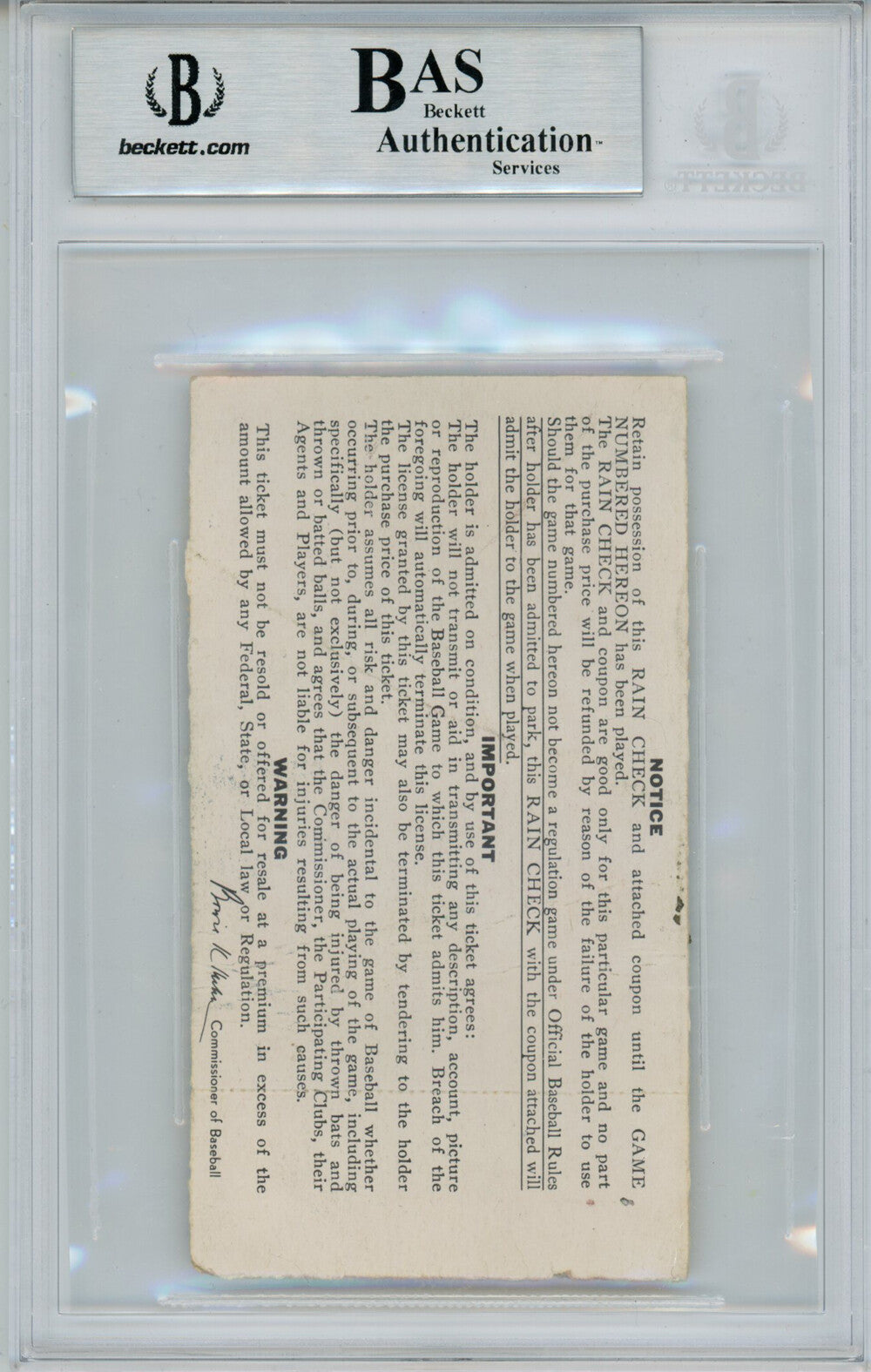 Brooks Robinson Autographed 1970 World Series Ticket Game 2 BAS Slab