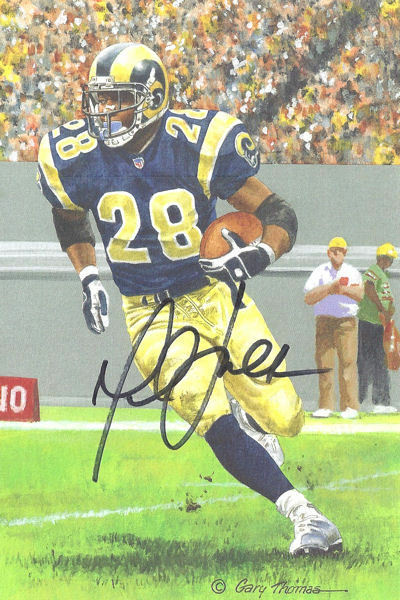 Marshall Faulk Autographed St. Louis Rams Goal Line Art Card