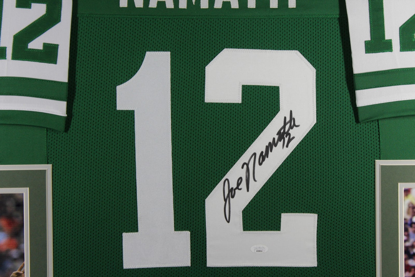 Joe Namath Autographed Pro Style Green Framed Jersey (JSA COA)