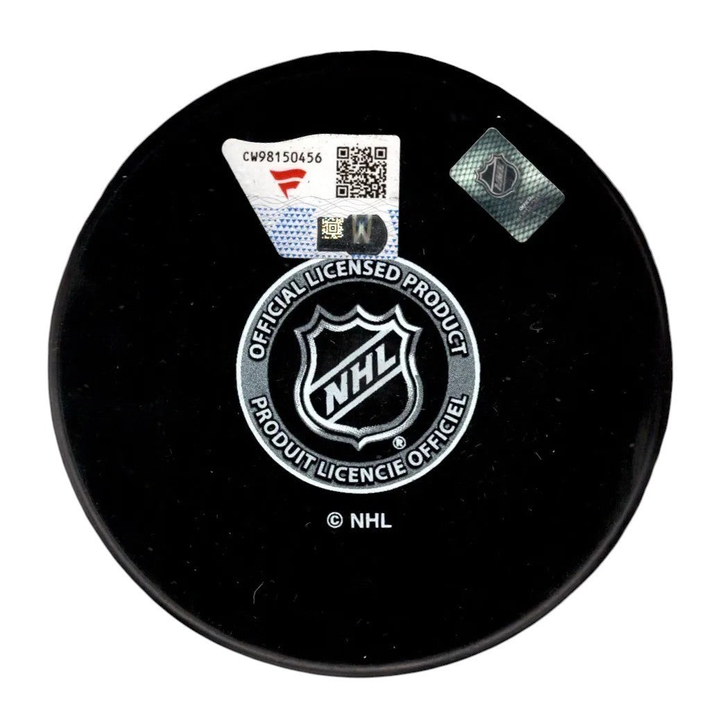 Connor Hellebuyck Signed Winnipeg Jets Logo Puck - 2025 Hart Inscription
