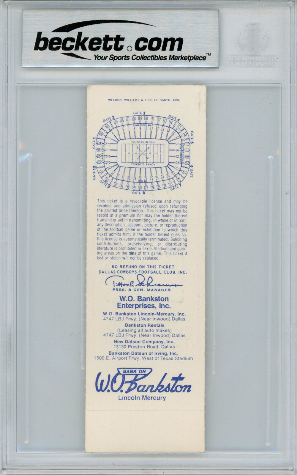 Tony Dorsett Signed 1981 vs Cardinals Full Game Ticket (Beckett Slabbed)