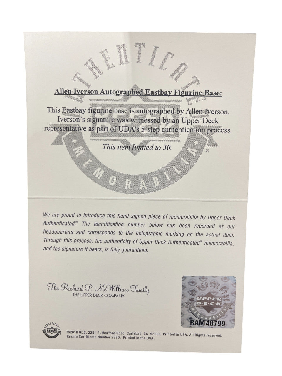 Allen Iverson Signed Philadelphia 76ers Enterbay 1/6 Scale Figurine #/30