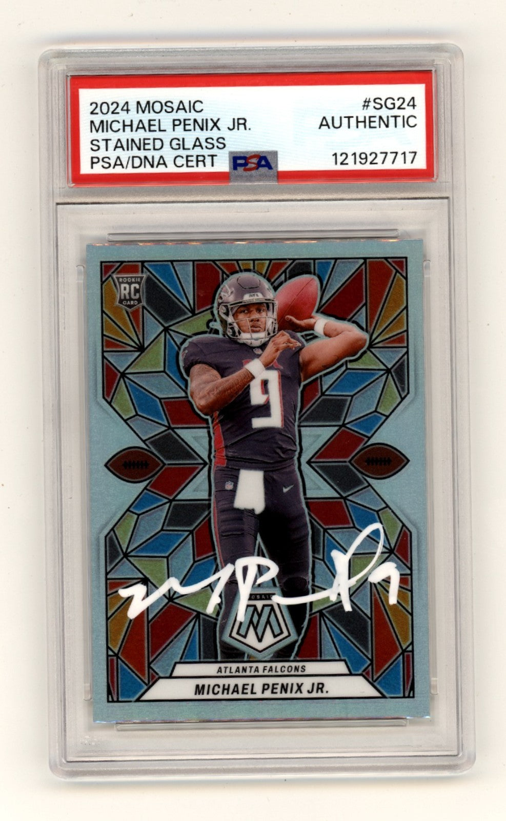 Michael Penix Jr. Signed 2024 Panini Mosaic Stained Glass Rookie Card PSA