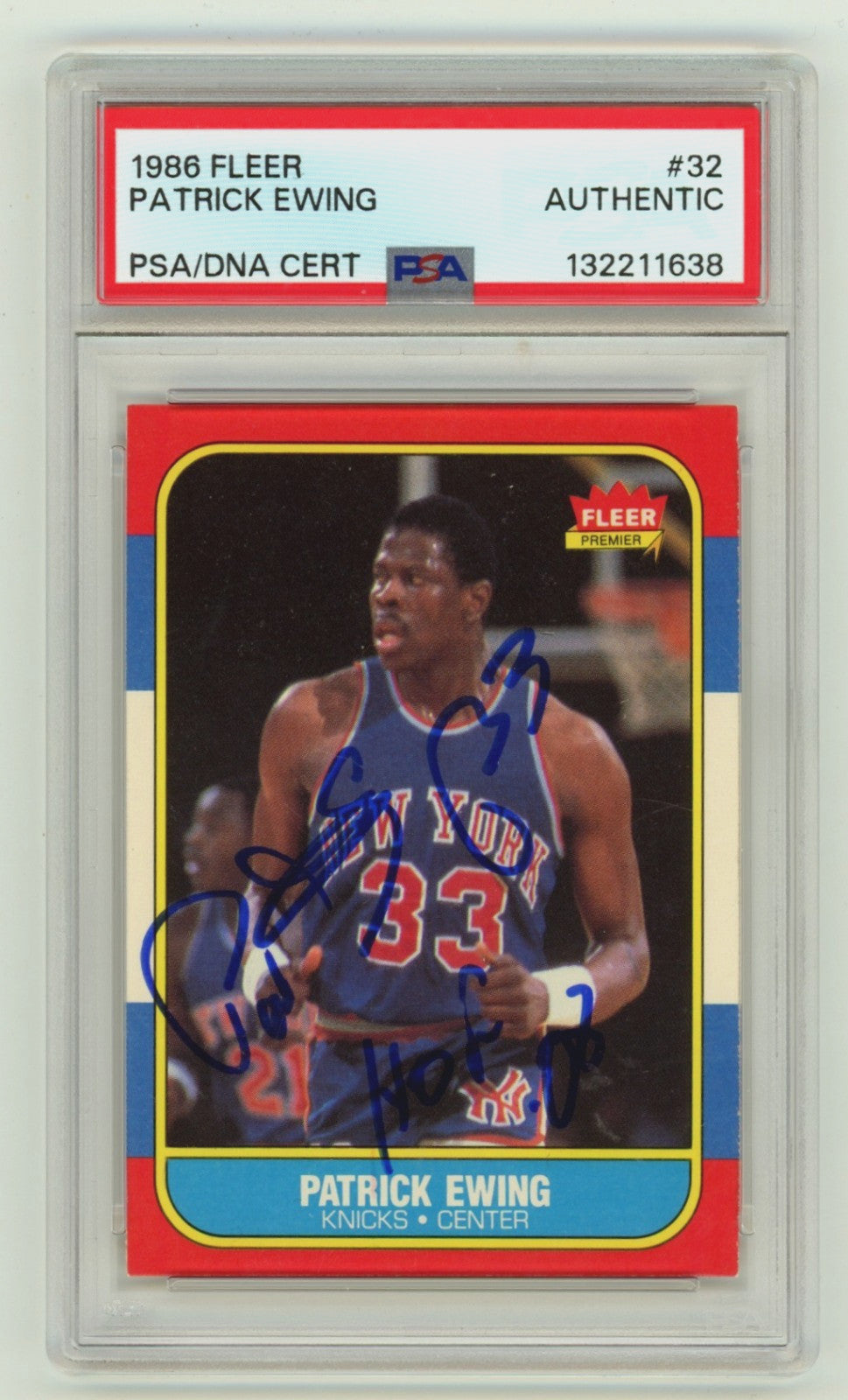 Patrick Ewing Signed 1986-87 Fleer Rookie Card #32 (HOF 08 Insc.) PSA
