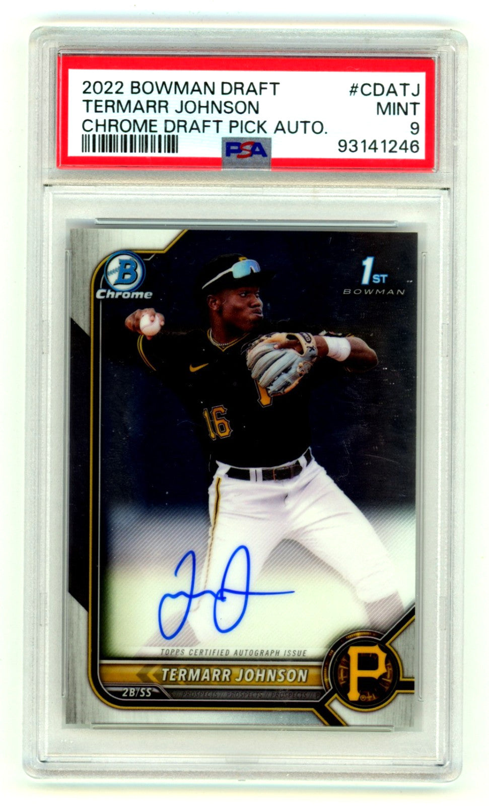 Termarr Johnson Autographed 2022 Bowman Chrome Draft 1st Rookie Card PSA 9