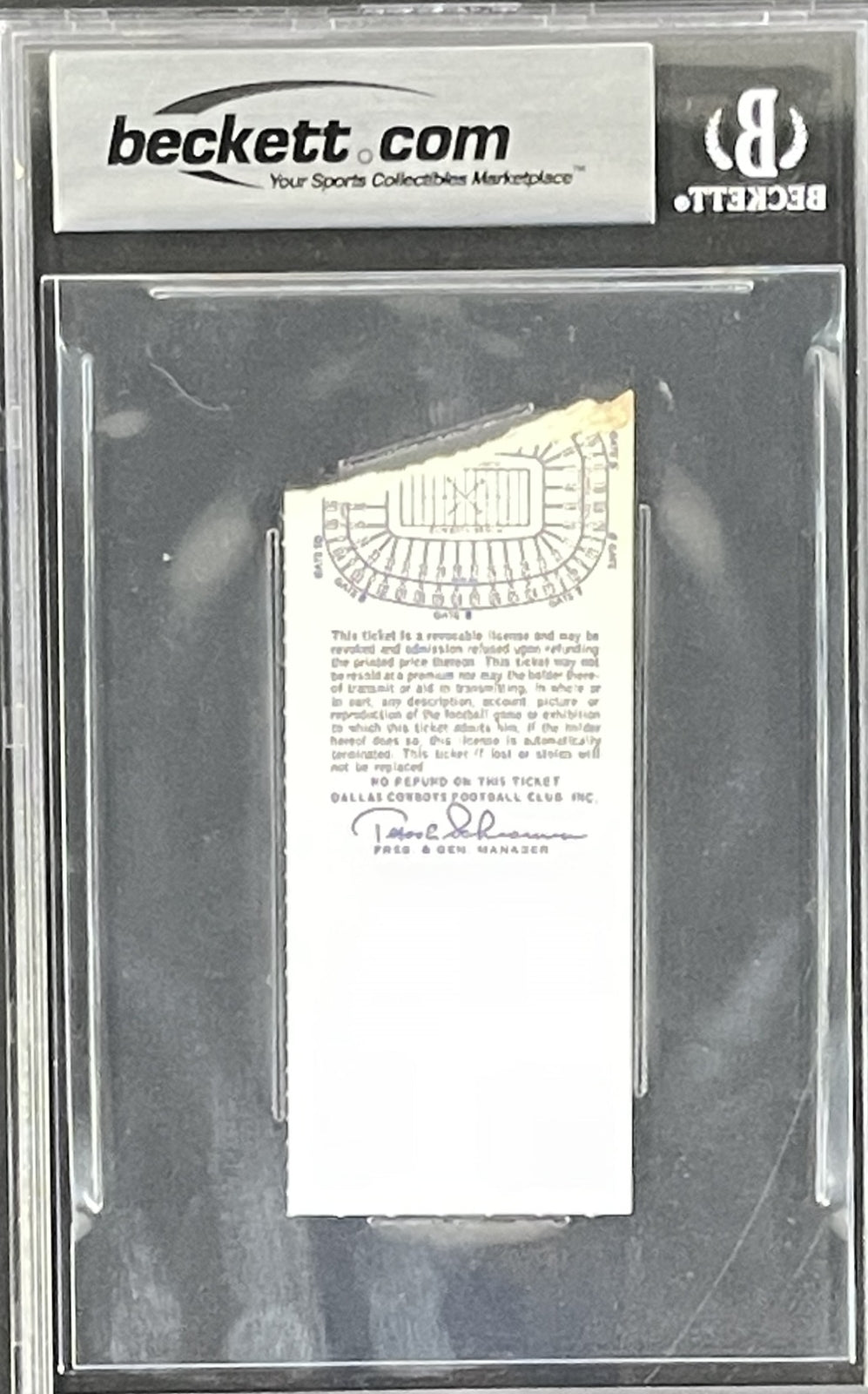 Eric Dickerson Signed Los Angeles Rams Ticket Stub Inscribed Slabbed BAS
