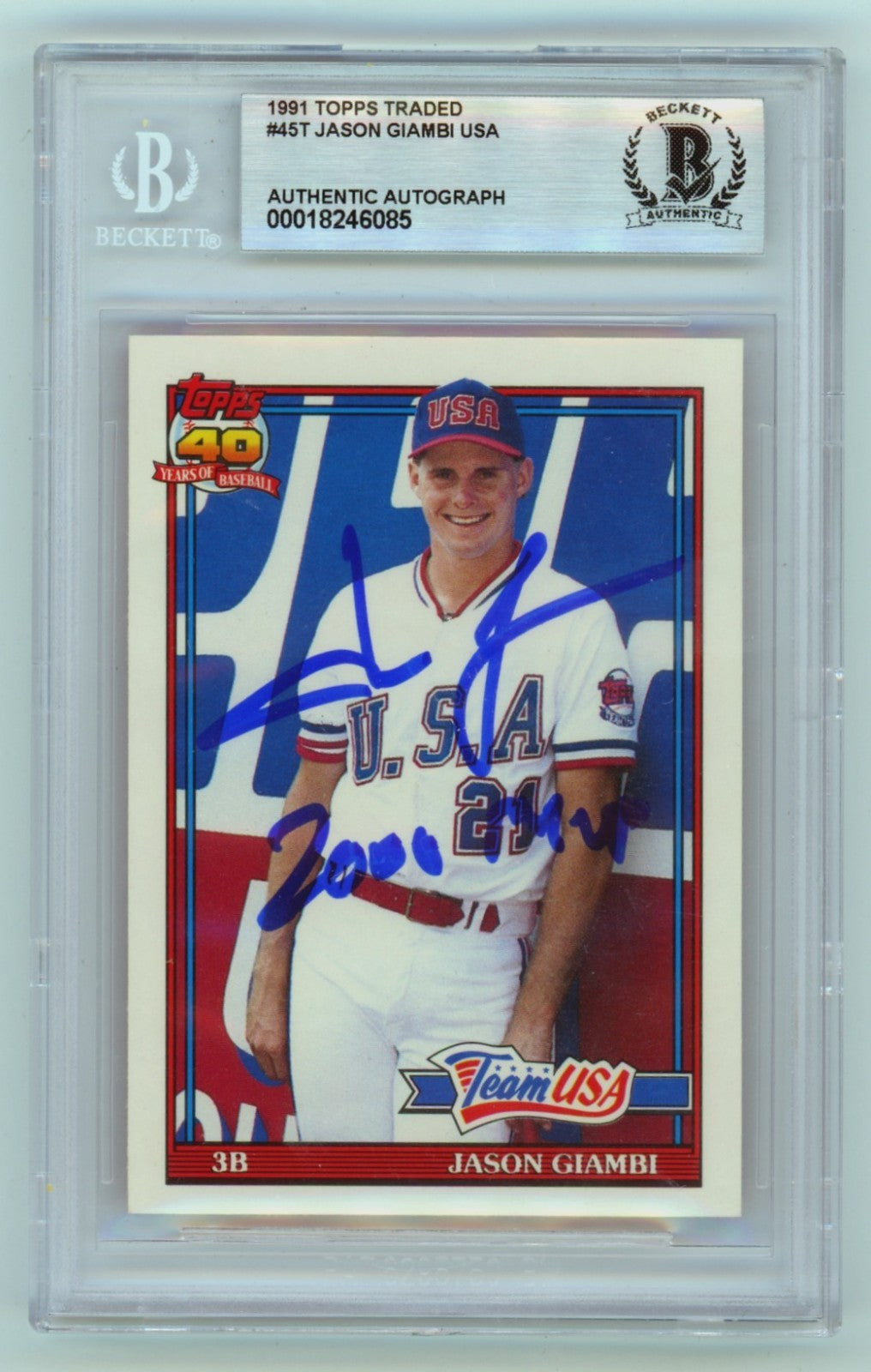 Jason Giambi Signed 1991 Topps Traded USA Rookie Card (2000 MVP Inscription)