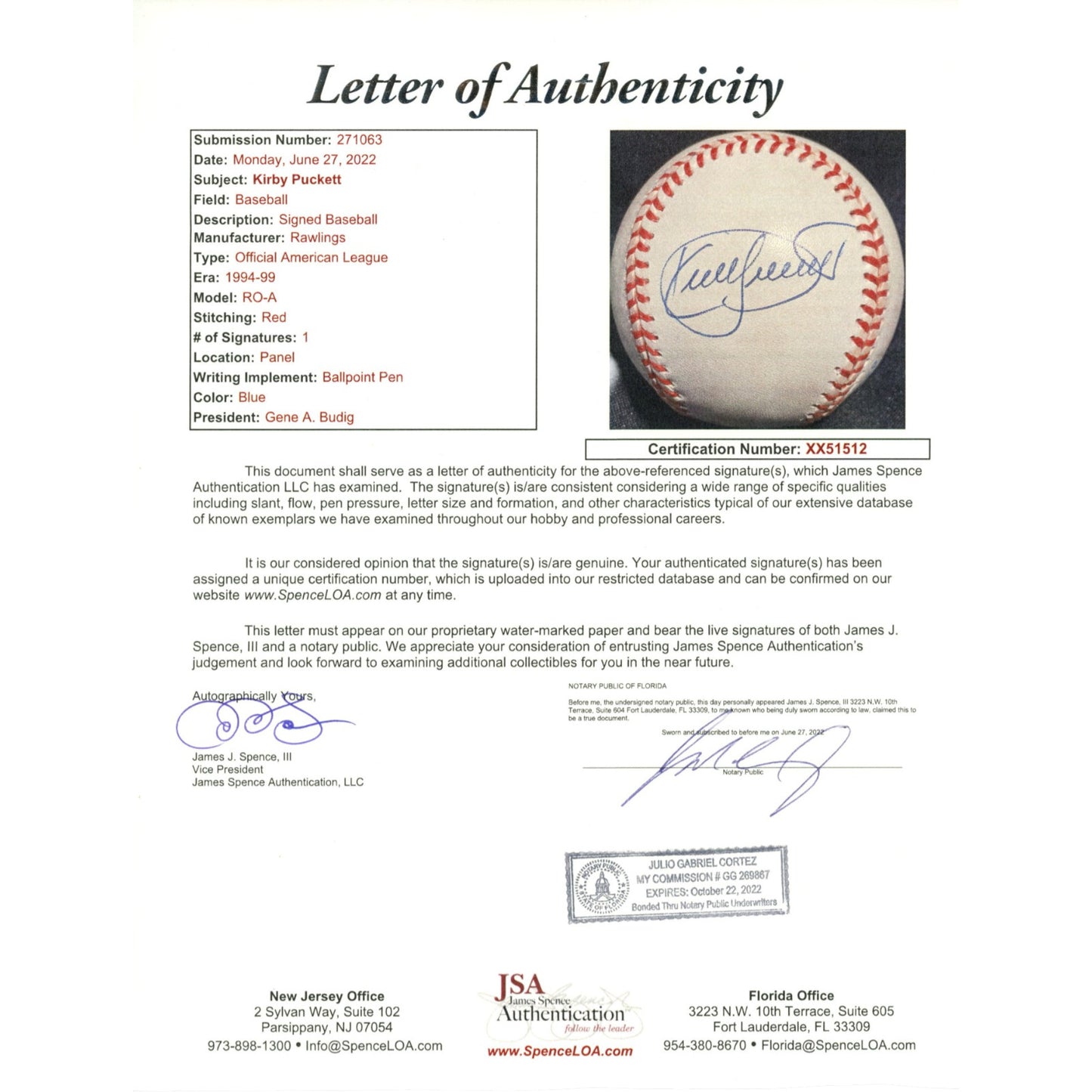 Kirby Puckett Autographed Minnesota Twins American League Baseball