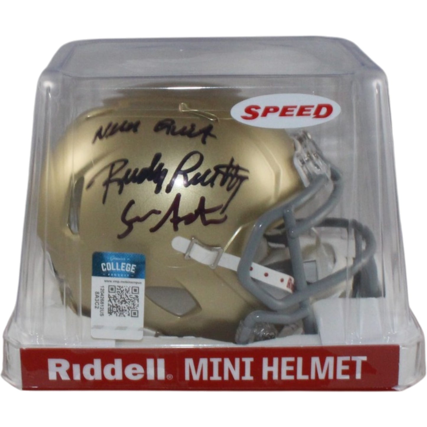 Sean Astin & Rudy Ruettiger Signed Notre Dame Mini Helmet