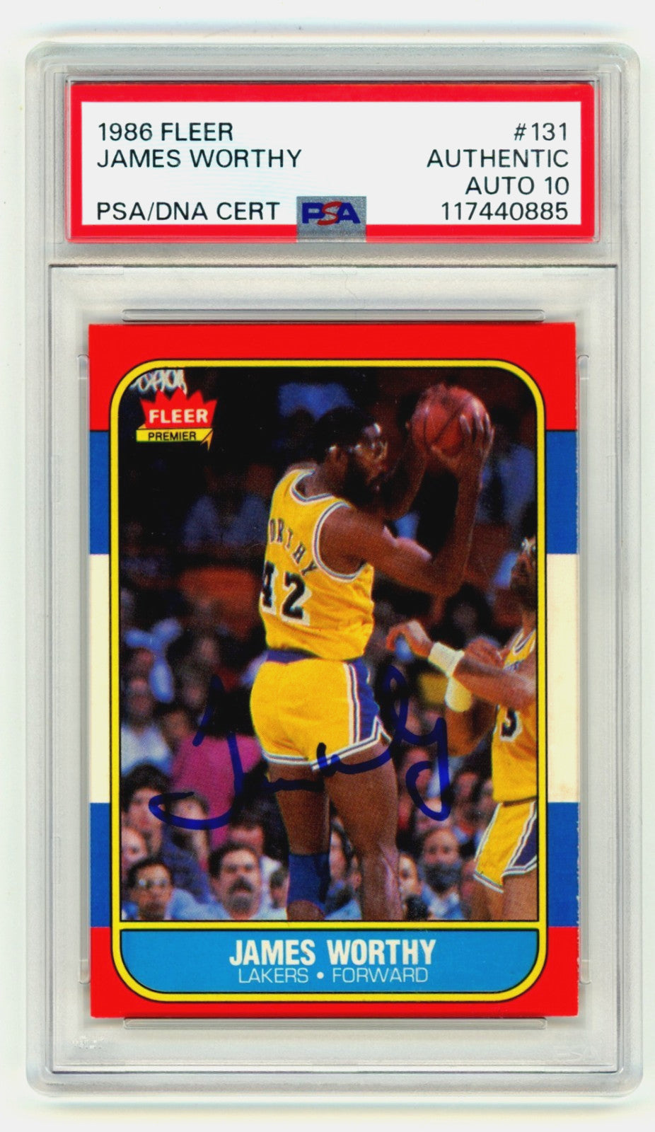 James Worthy Signed 1986-87 Fleer #131 Card PSA 10 Auto