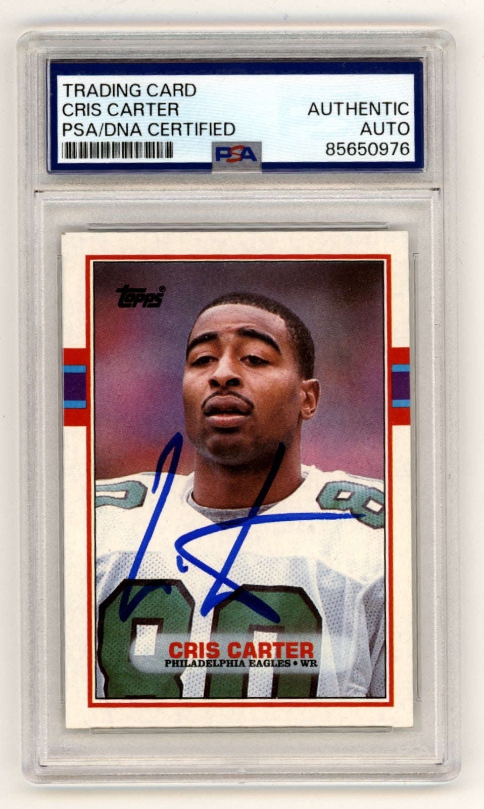 Cris Carter Signed 1989 Topps #121 Rookie Card PSA Authentic - Eagles