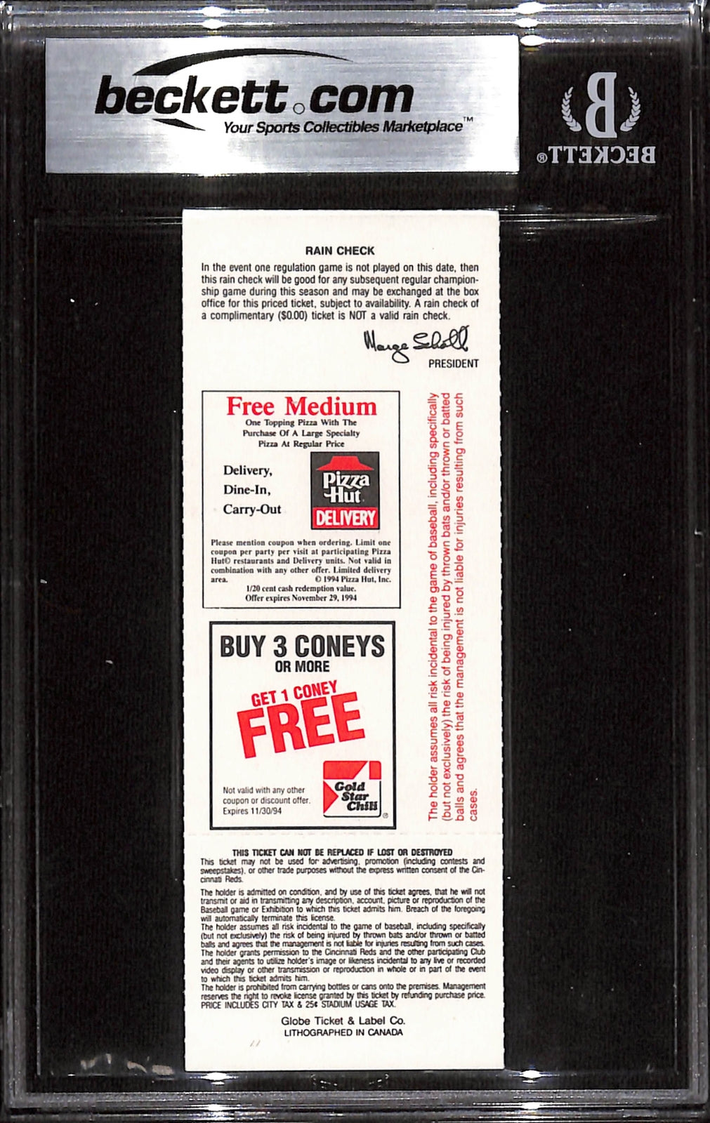 Deion Sanders Signed Cincinnati Reds Slabbed Ticket Stub - Beckett 7