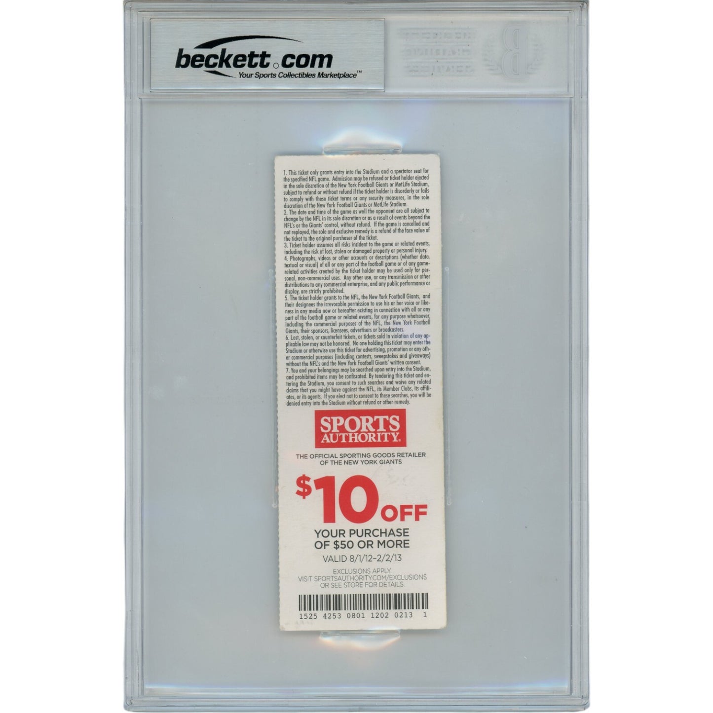 Michael Strahan Autographed New York Giants Ticket Stub (Beckett Slabbed)