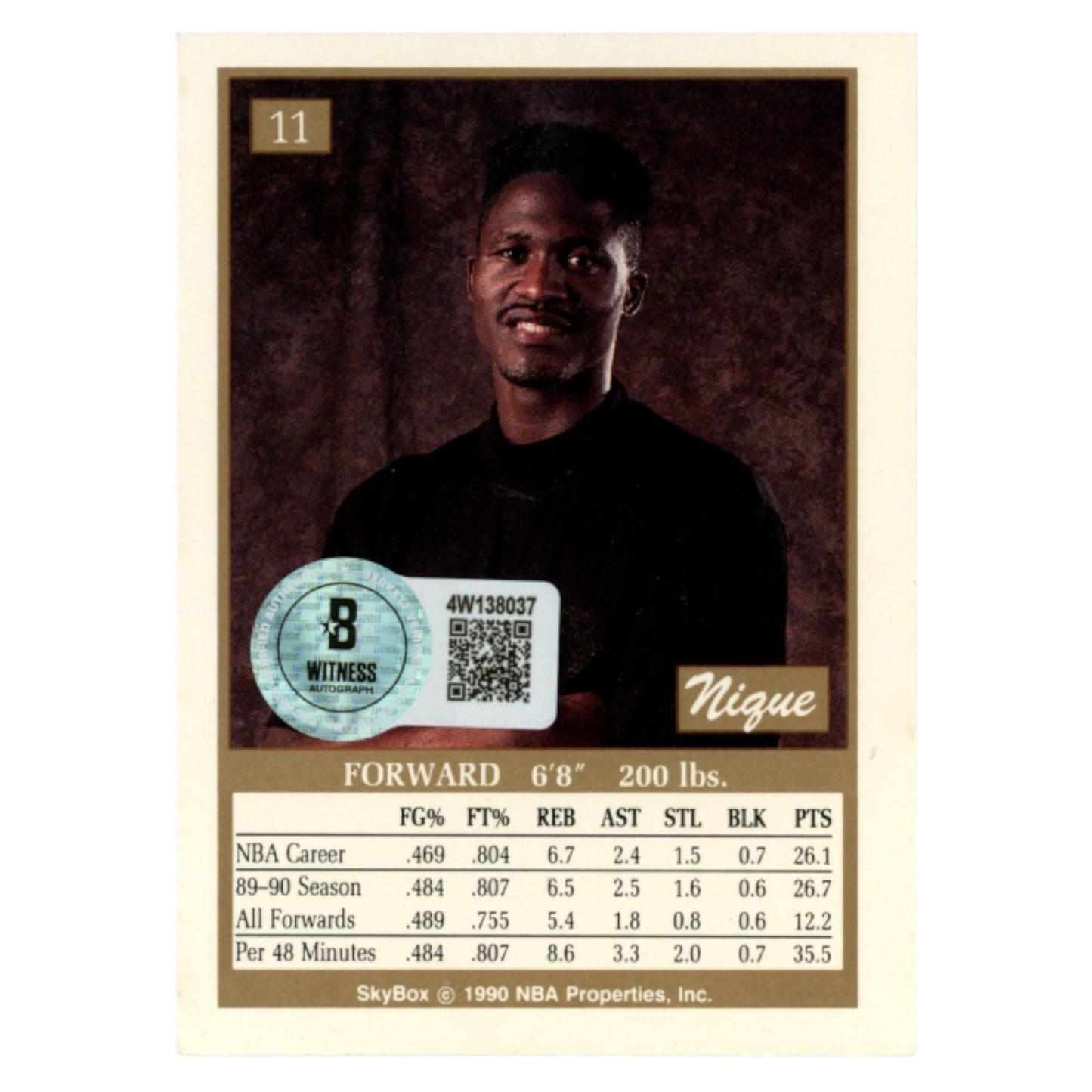 Dominique Wilkins Autographed Atlanta Hawks 1990 SkyBox #11 Trading Card (BAS)