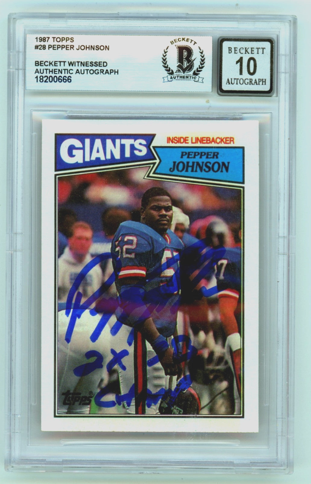 Pepper Johnson Signed 1987 Topps Rookie Card (BGS 10 Auto) "2 SB Champ"