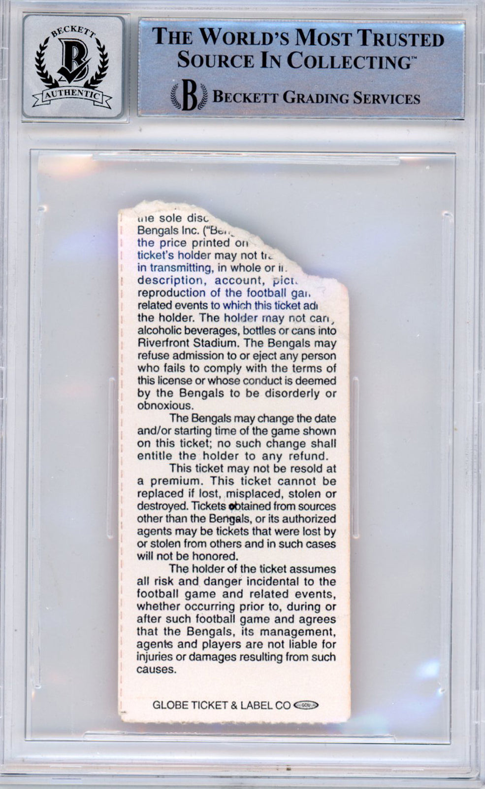 Ray Lewis Autographed 12/8/1996 Ravens vs Bengals Ticket Stub Beckett Slab
