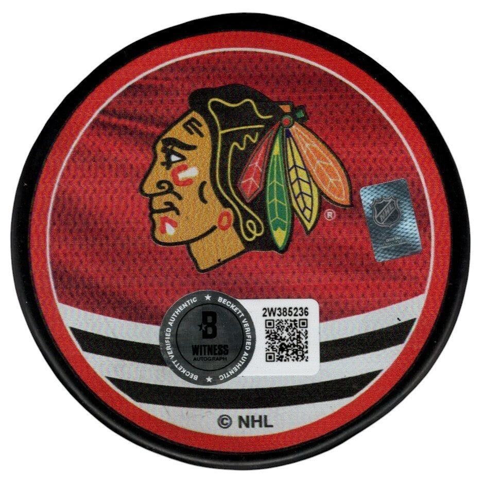 Ed Belfour Signed Chicago Blackhawks Reverse Retro Hockey Puck (Beckett COA)