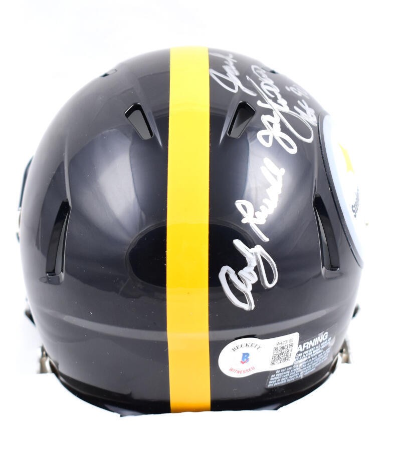 Jack Ham, Jack Lambert & Andy Russell Signed Pittsburgh Steelers Mini Helmet