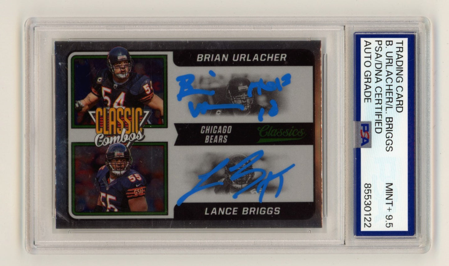 Brian Urlacher & Lance Briggs Signed Card 2021 Panini Classics PSA 9.5