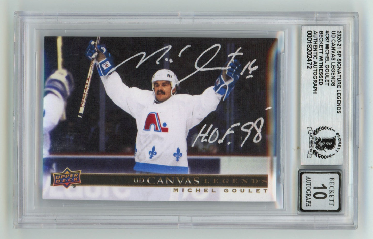 Michel Goulet Signed 2020-21 UD SP Signature Legends Card HOF 98 BGS 10