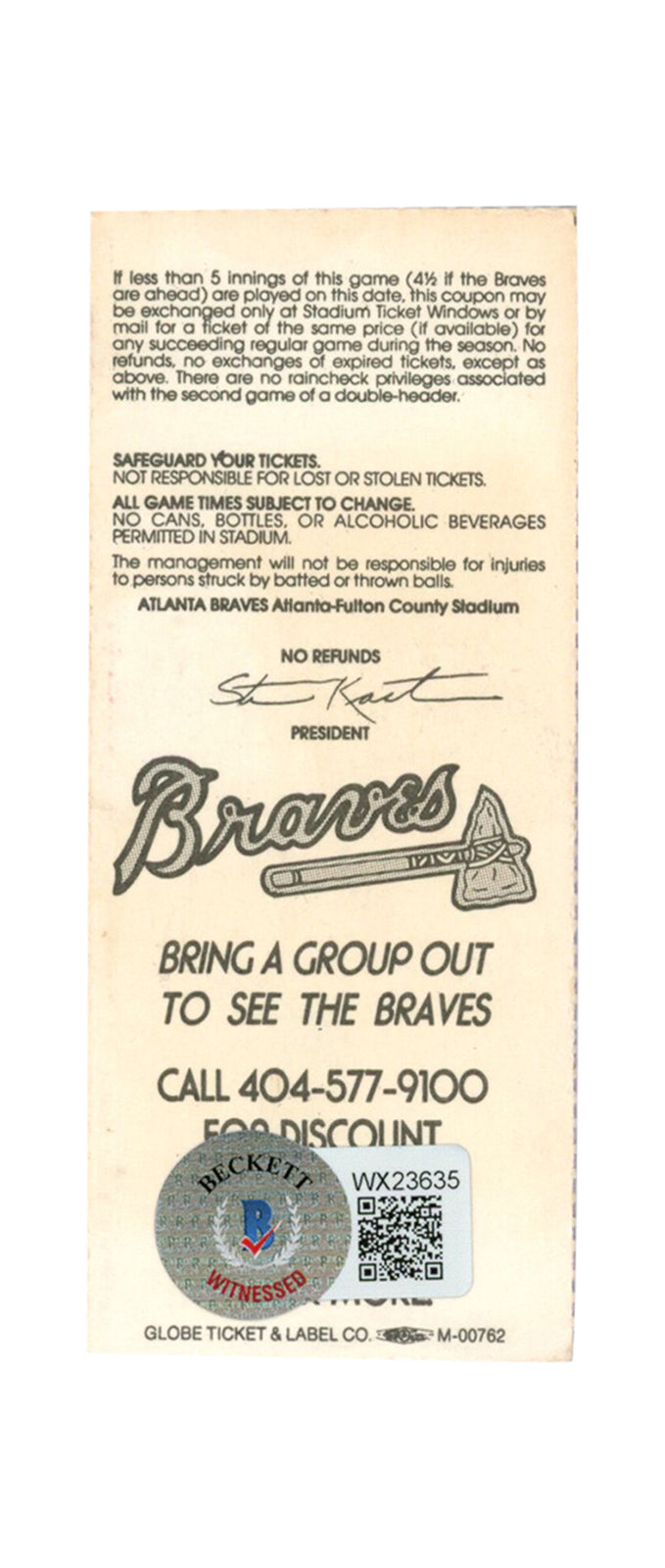 Deion Sanders Signed Atlanta Braves 7/24/1992 Ticket Stub - BAS
