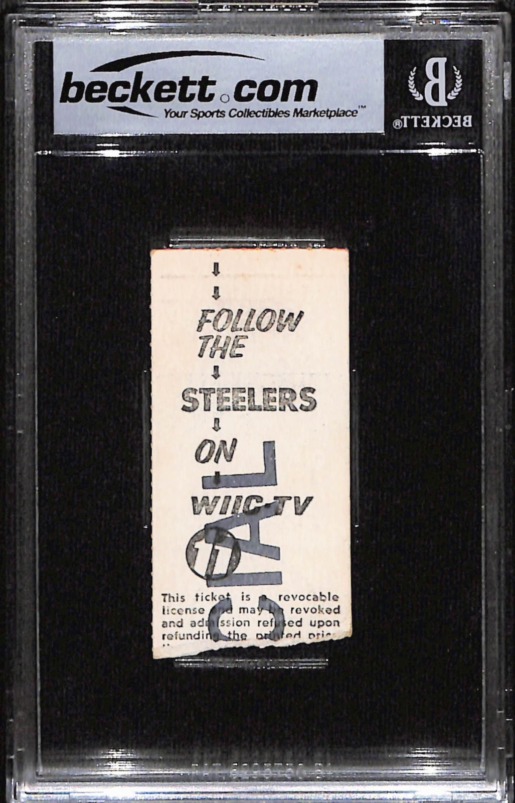 Jack Lambert Signed Pittsburgh Steelers 1975 Ticket Stub Slab Beckett BAS