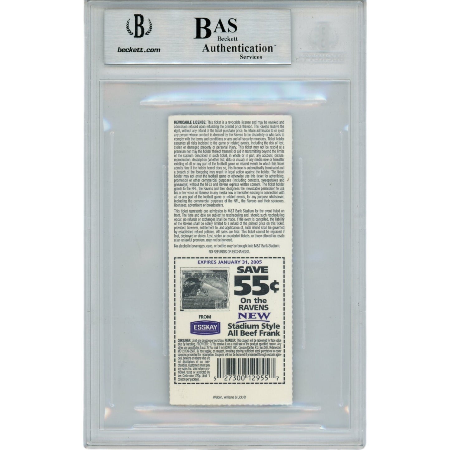 Ray Lewis Autographed Baltimore Ravens 11/21/04 Ticket Stub BAS Slabbed