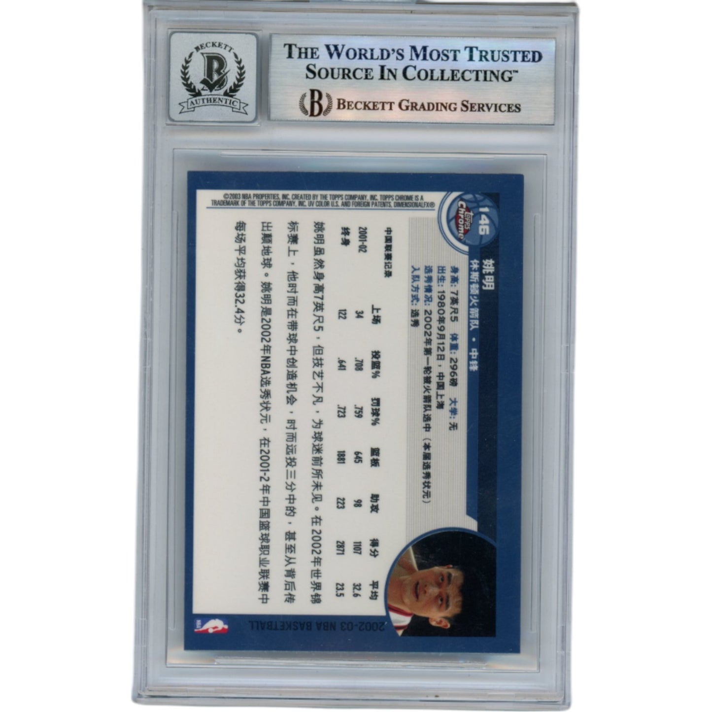 Yao Ming Signed Houston Rockets 2002 Topps Chrome Chinese Edition Card BAS
