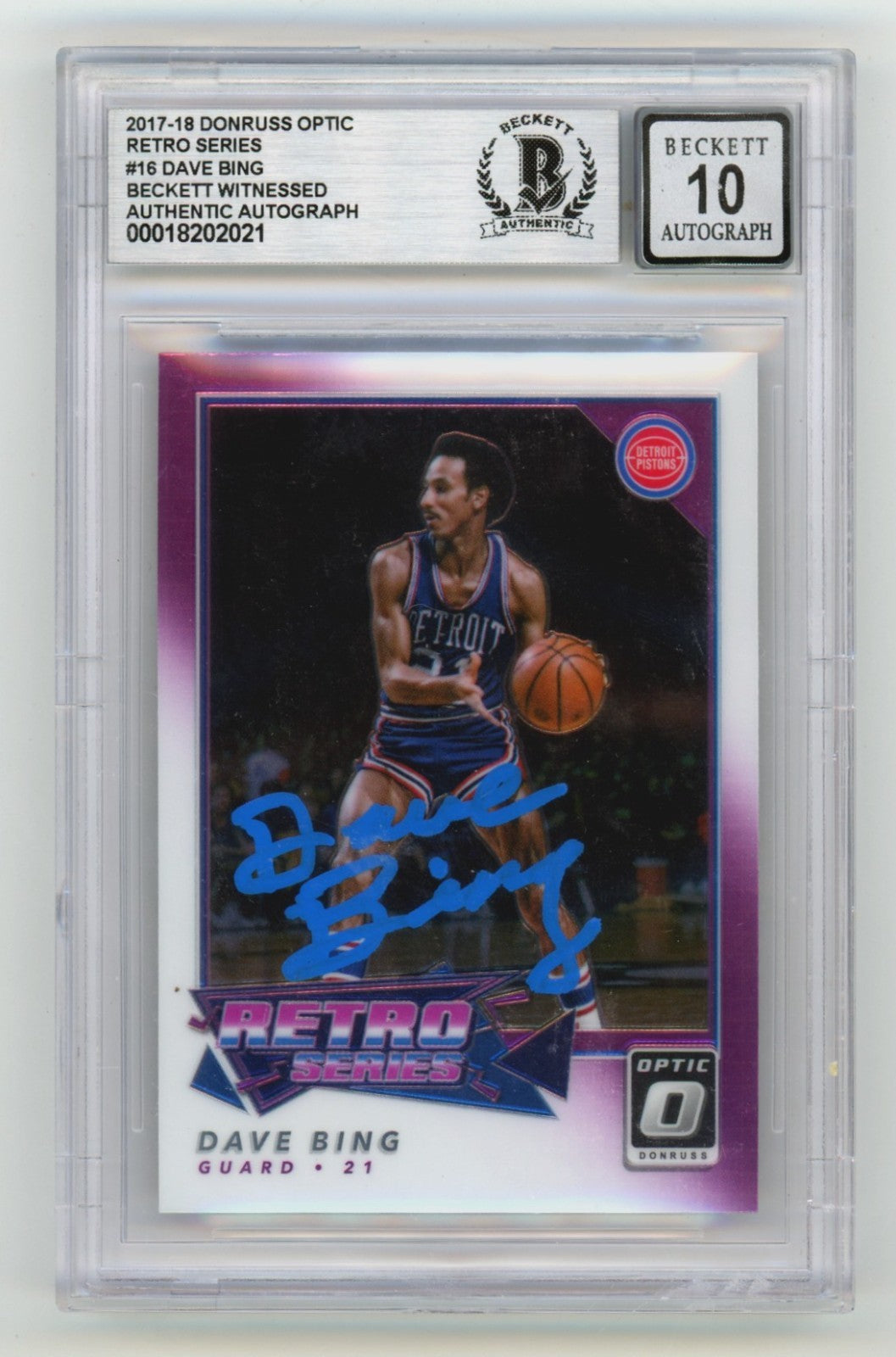 Dave Bing Signed 2017-18 Donruss Optic Retro Series Card (BGS 10 Auto)