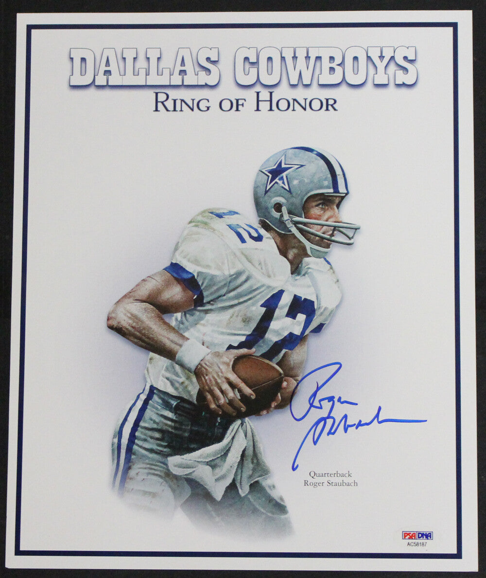 Roger Staubach Signed Dallas Cowboys Ring of Fame 11.5x9.5 Print