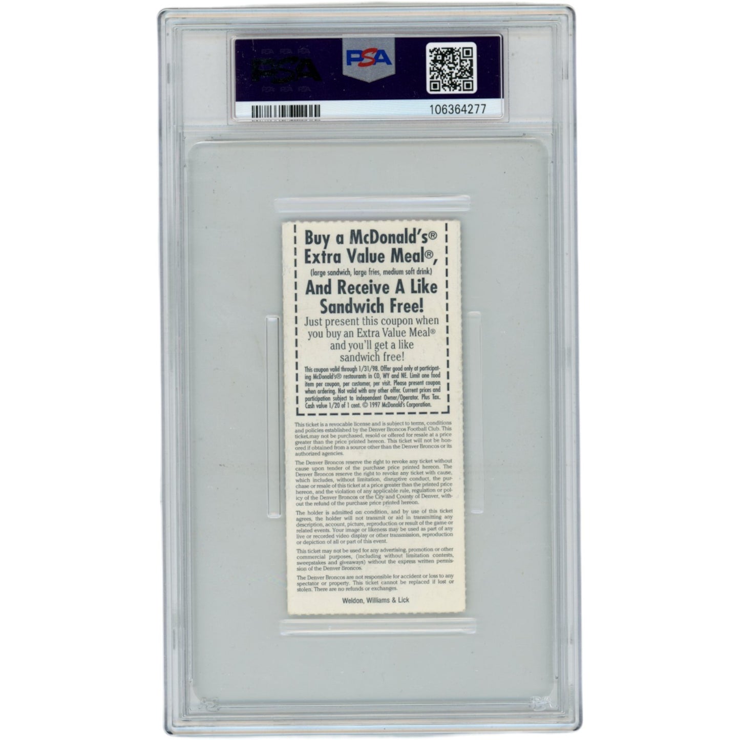 Tony Gonzalez Signed Kansas City Chiefs NFL Debut Ticket Stub PSA 2